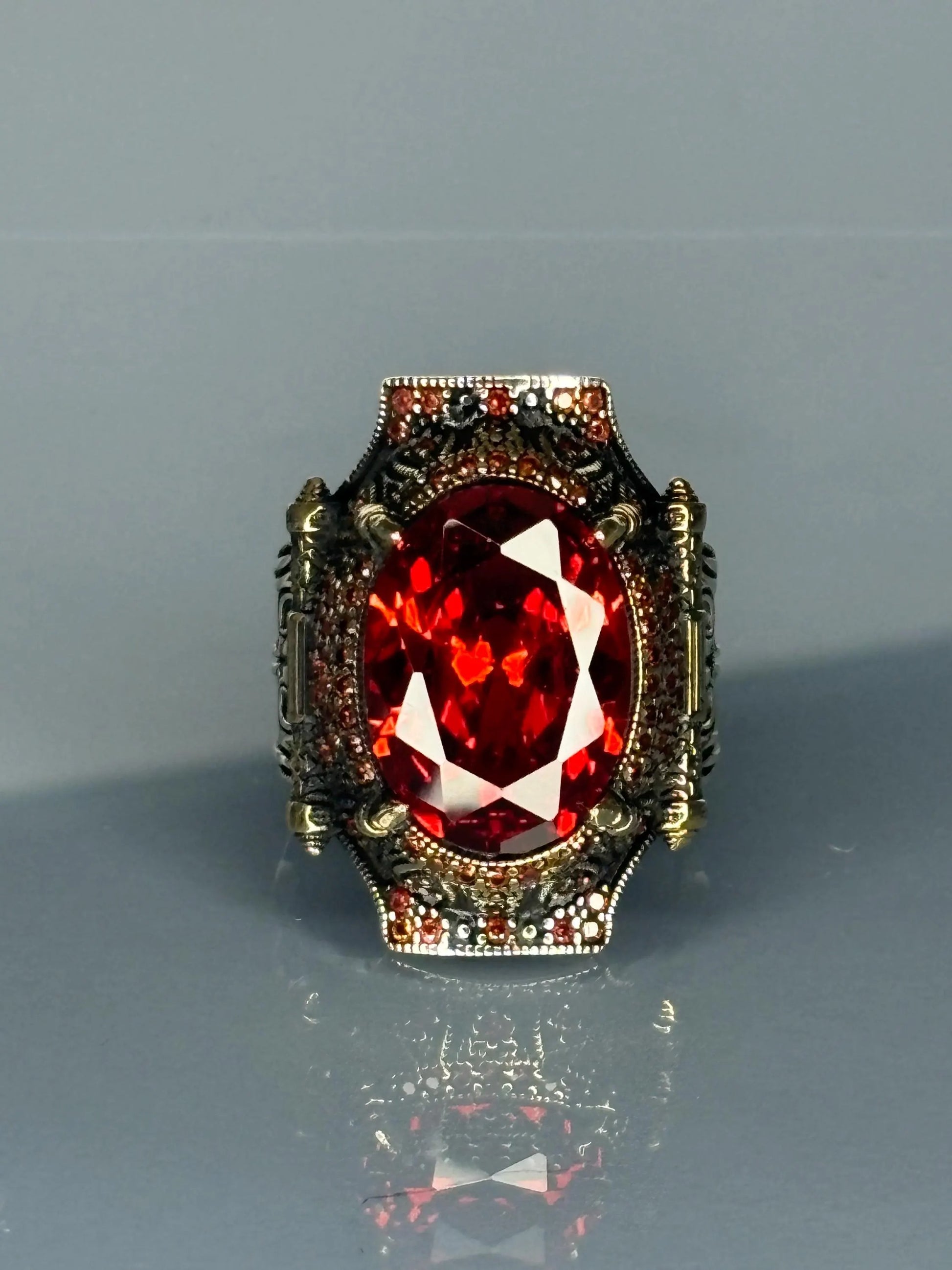 Turkish Handmade Sterling Silver Ruby Stone Men Ring