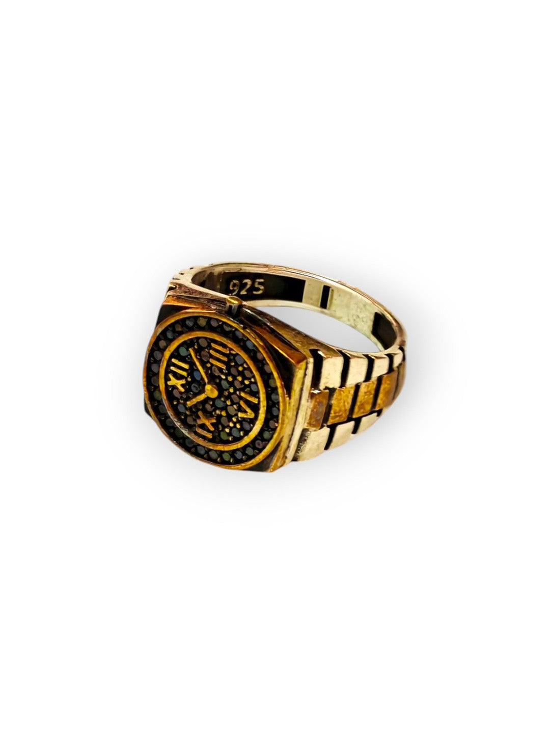 Men Sterling Silver Gold Plated Cubic Zirconia Ring
