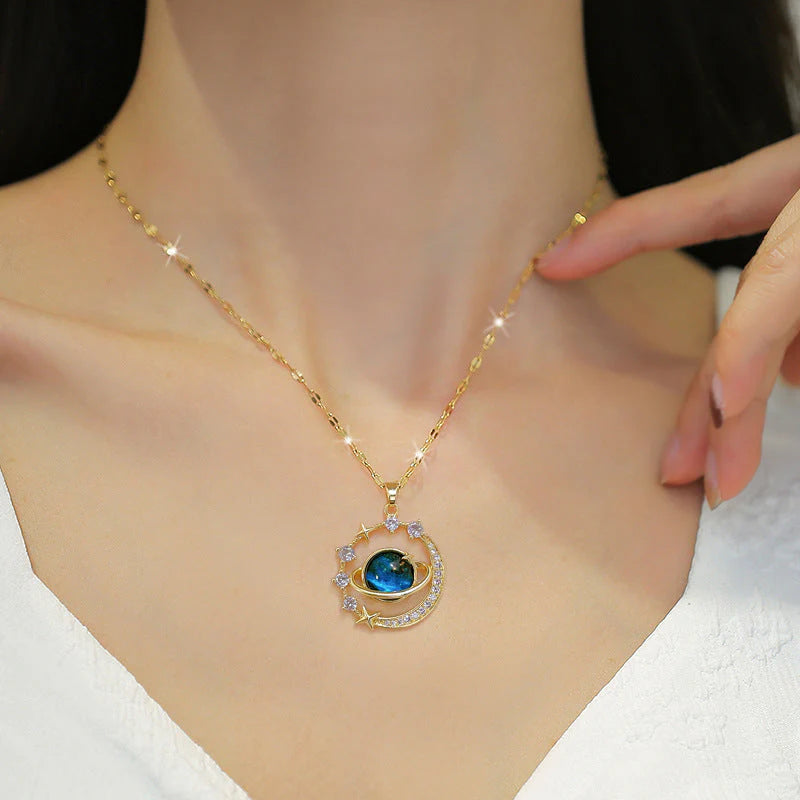 Twinkling Blue Starry Sky Zircon Pendant