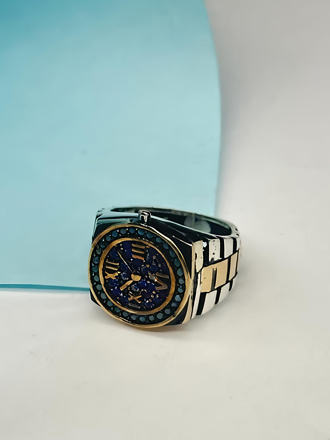 Men Sterling Silver Gold Plated Cubic Zirconia Ring