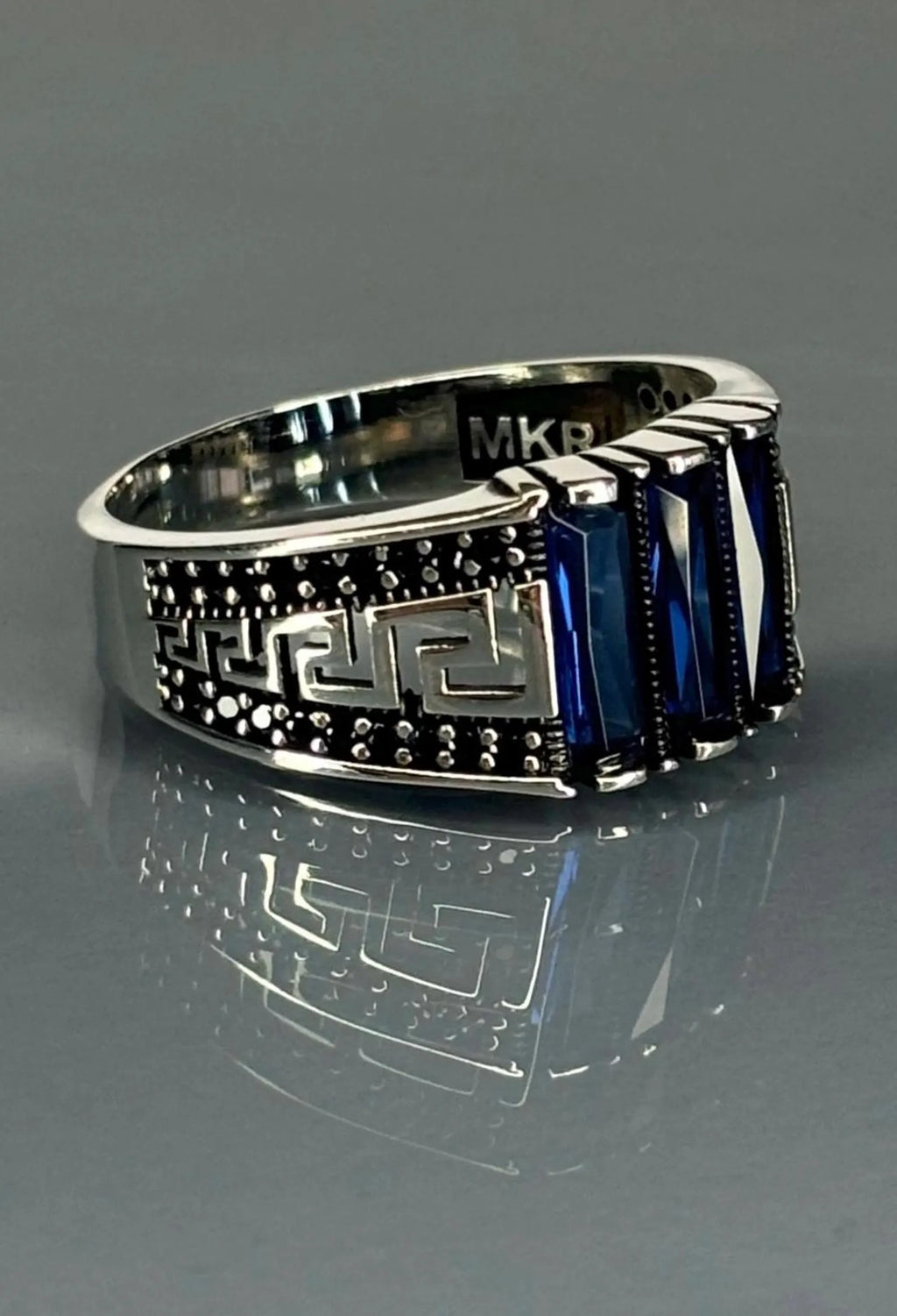 Men's 925 Sterling Silver Sapphire Stone Ring