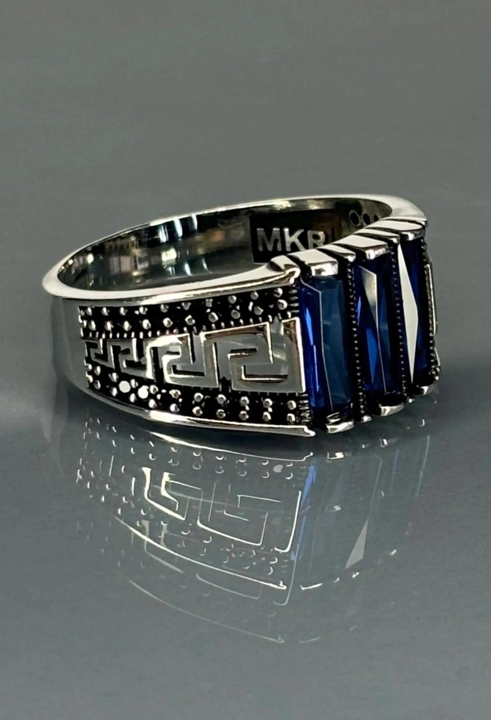 Men's 925 Sterling Silver Sapphire Stone Ring