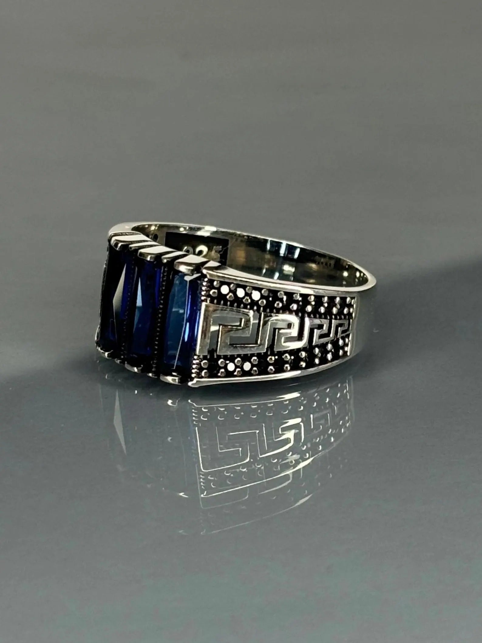 Men's 925 Sterling Silver Sapphire Stone Ring