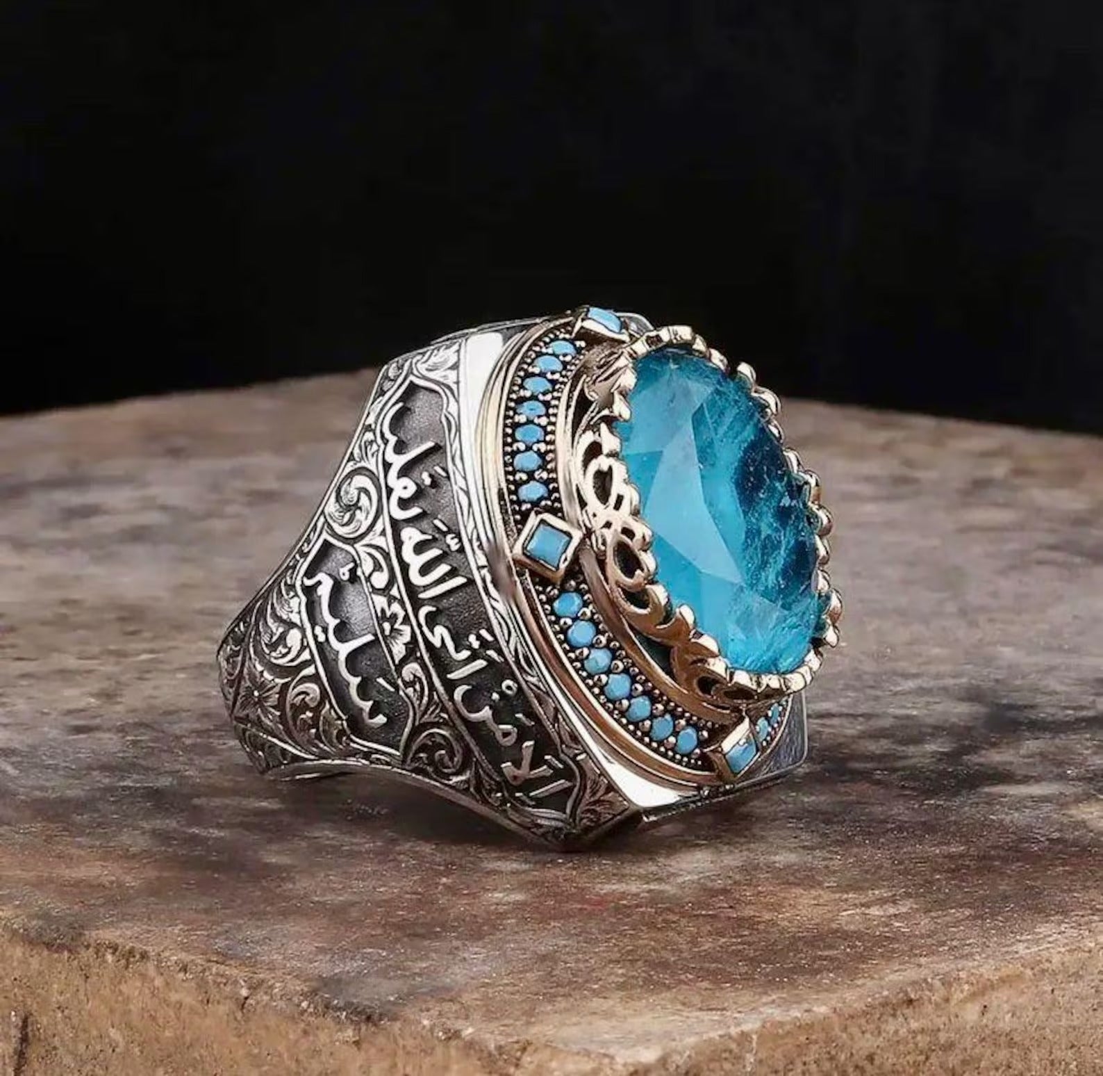 Silver Aquamarine Stone Men Ring,