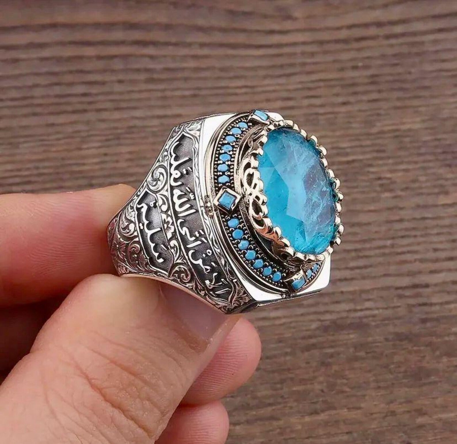 Silver Aquamarine Stone Men Ring,