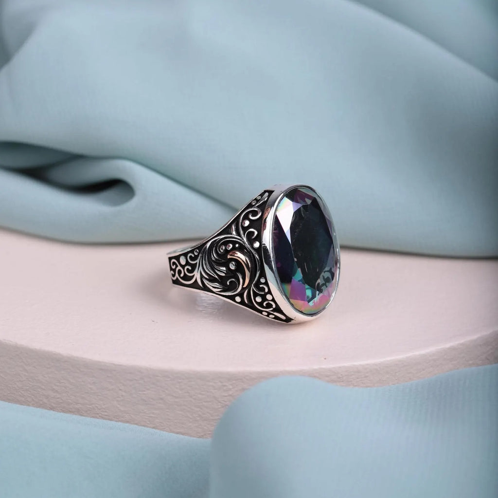 Exquisite Ottoman Style Men's Ring with Multistone