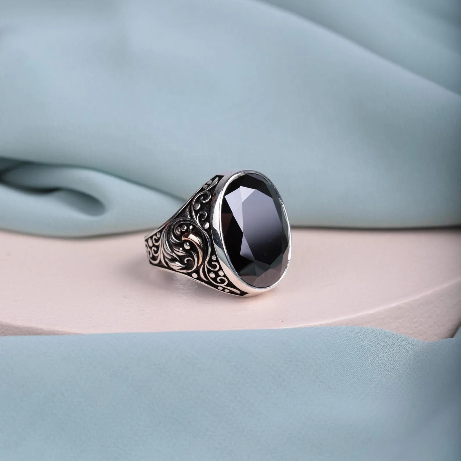Exquisite Ottoman Style Men's Ring with Multistone