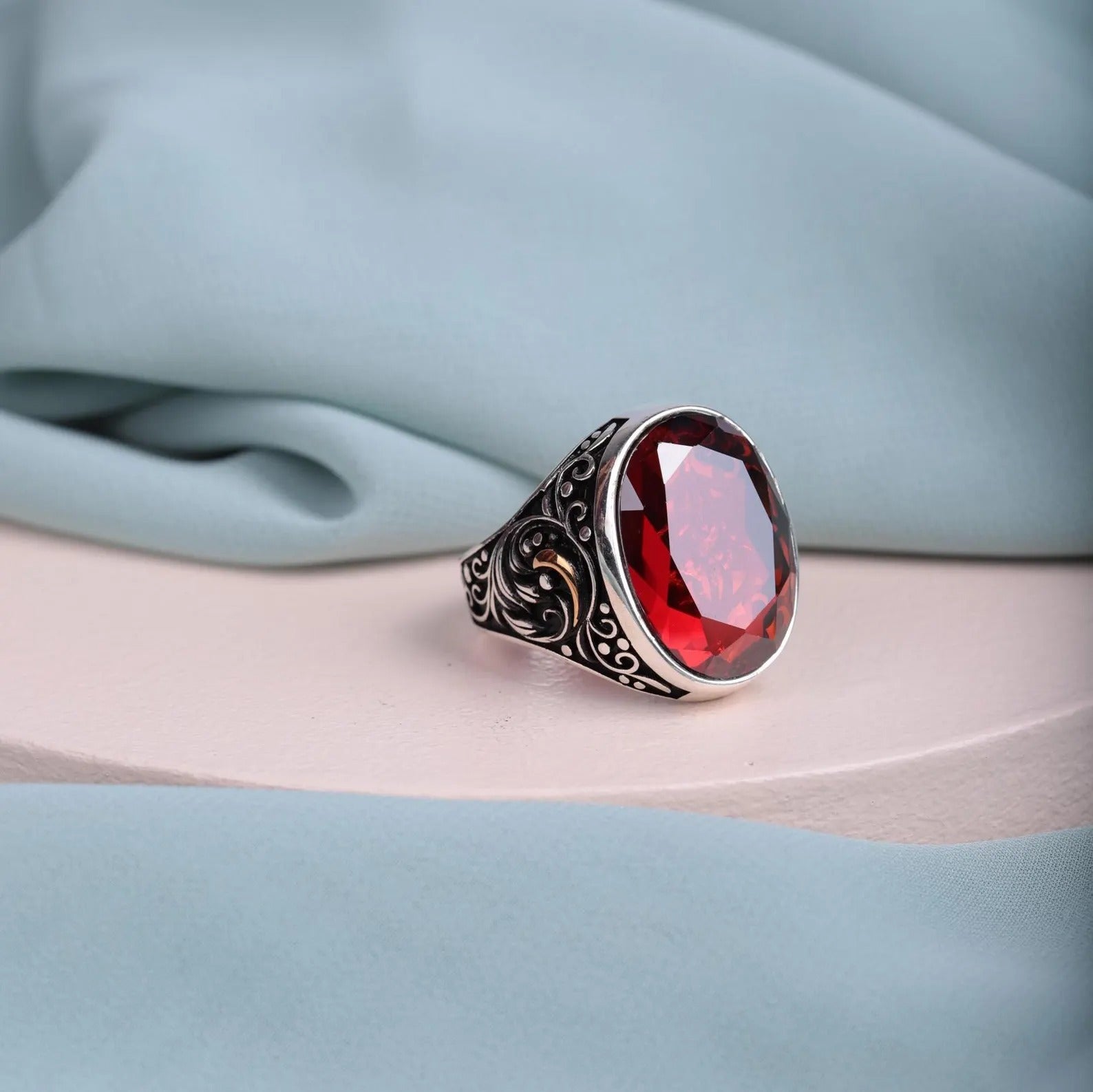 Exquisite Ottoman Style Men's Ring with Multistone