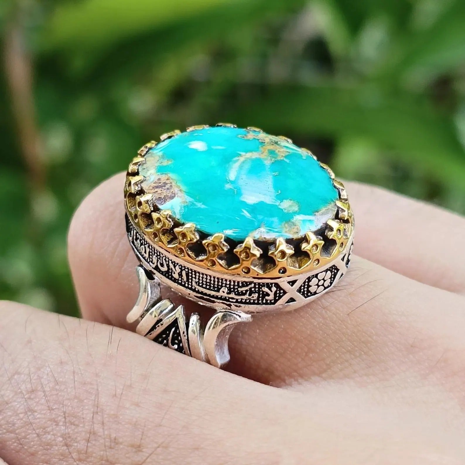 Natural Turquoise Persian Feroza Stone Ring