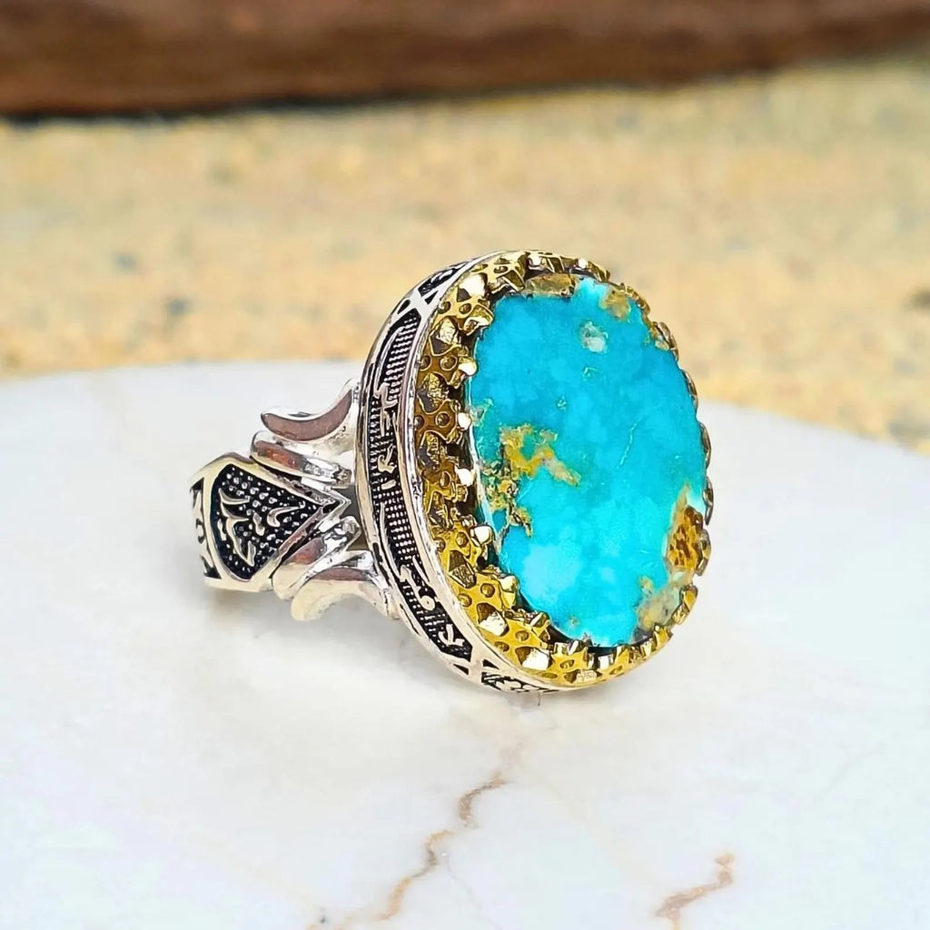 Natural Turquoise Persian Feroza Stone Ring