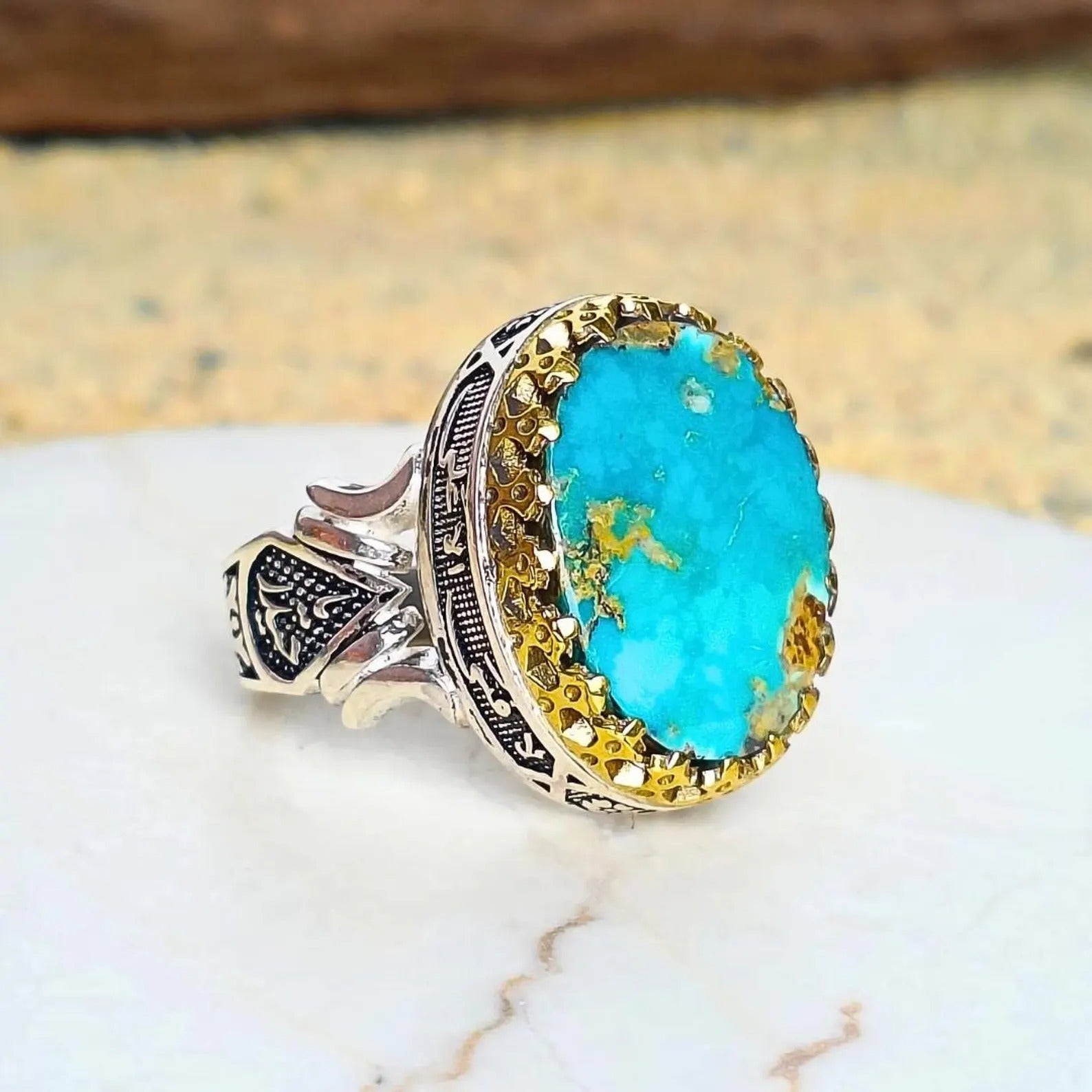 Natural Turquoise Persian Feroza Stone Ring
