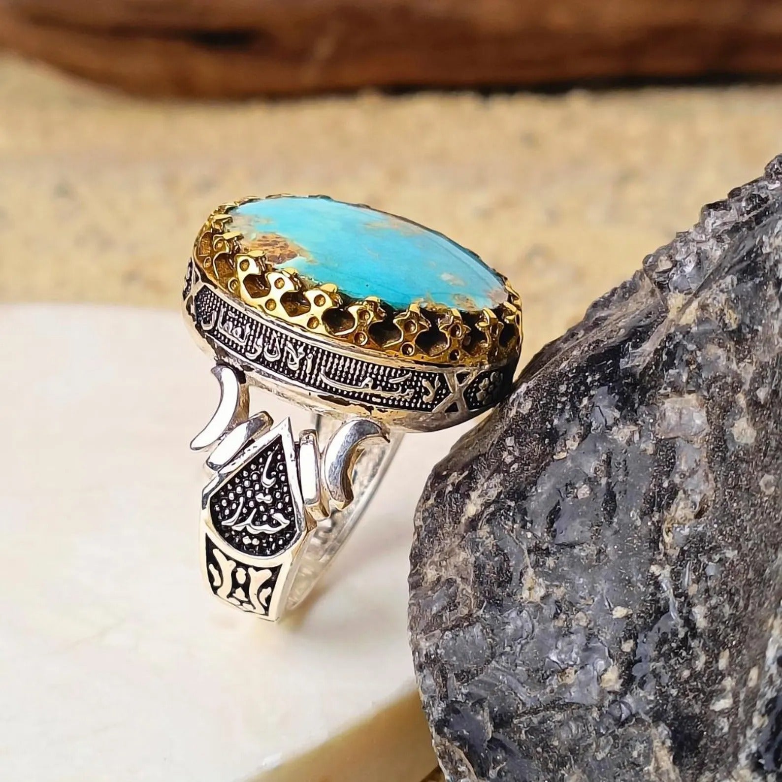 Natural Turquoise Persian Feroza Stone Ring
