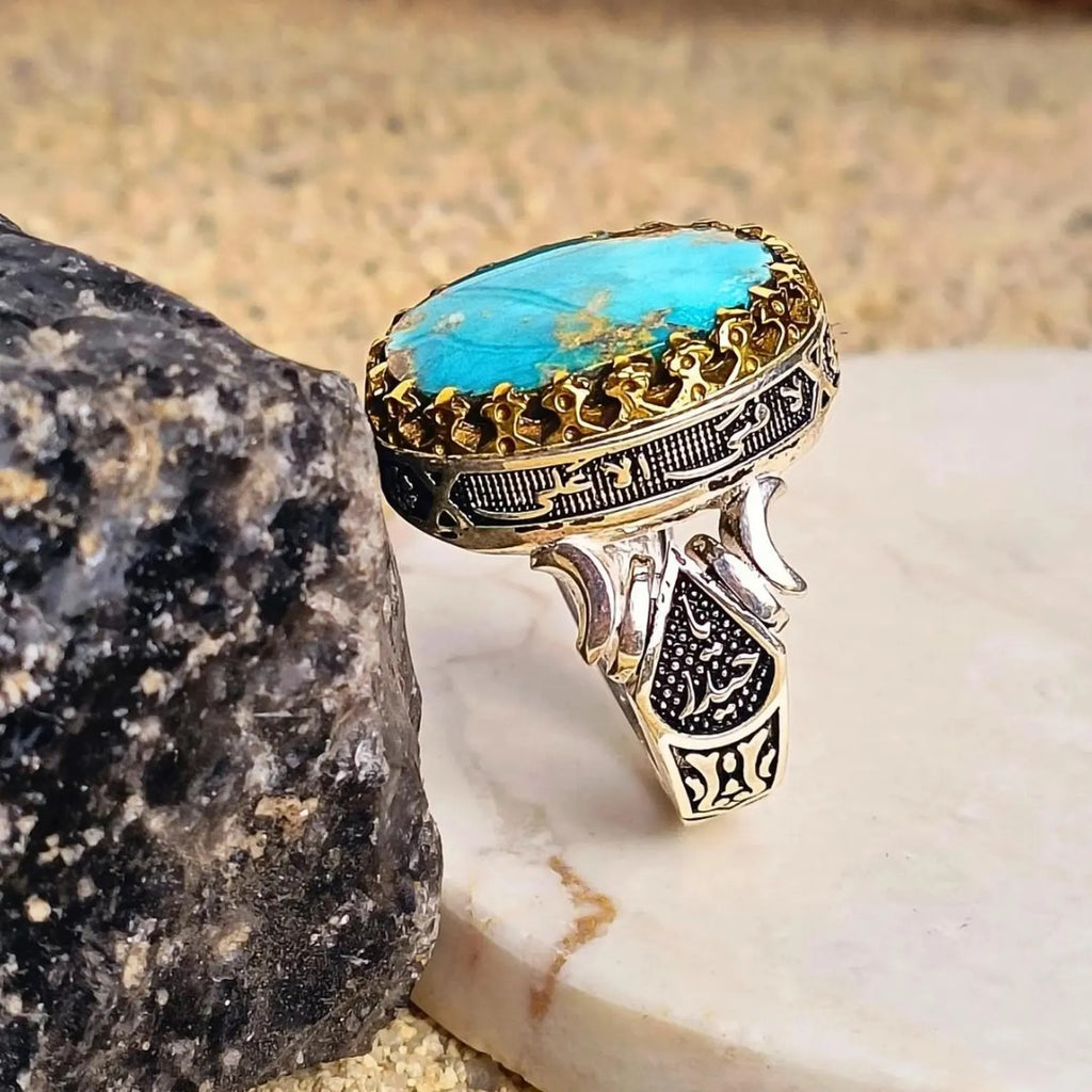 Natural Turquoise Persian Feroza Stone Ring