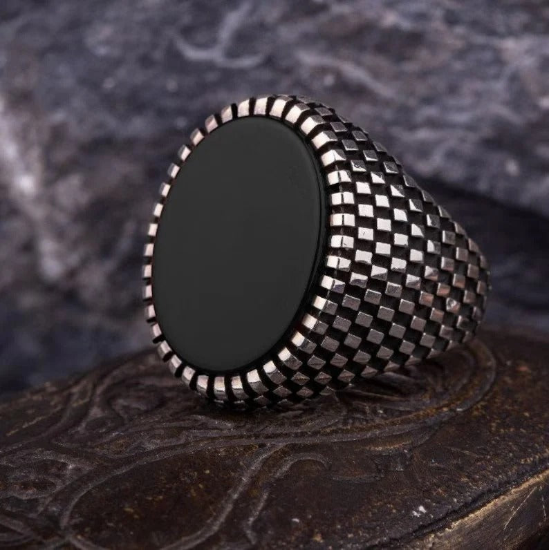 Classic Signet Ring with Natural Black Onyx Silver Ring