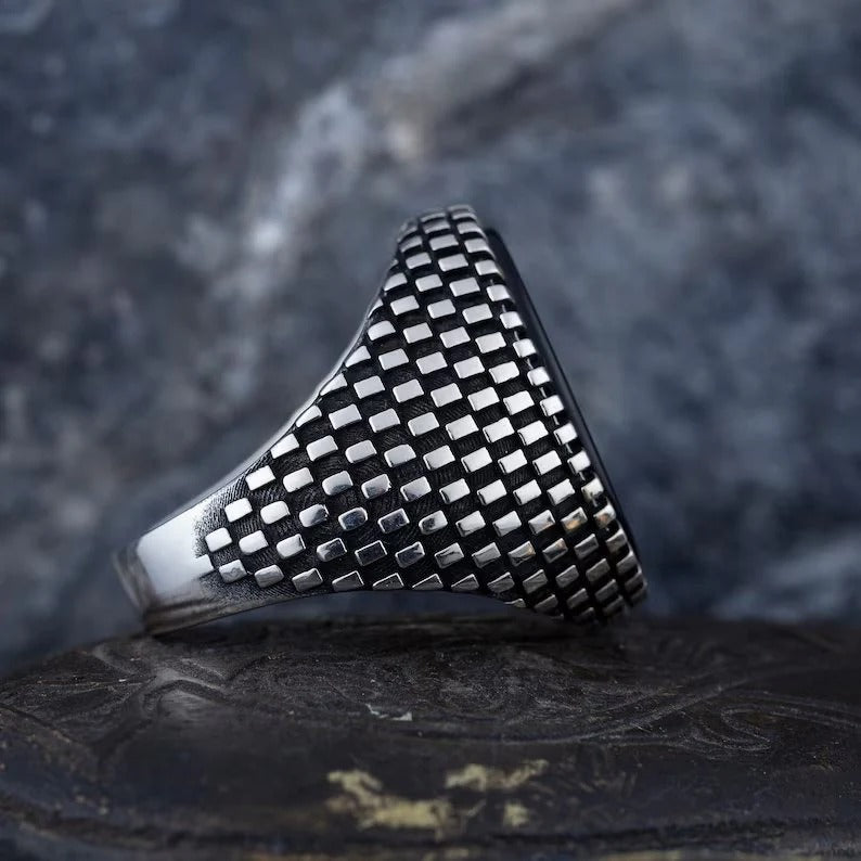 Classic Signet Ring with Natural Black Onyx Silver Ring