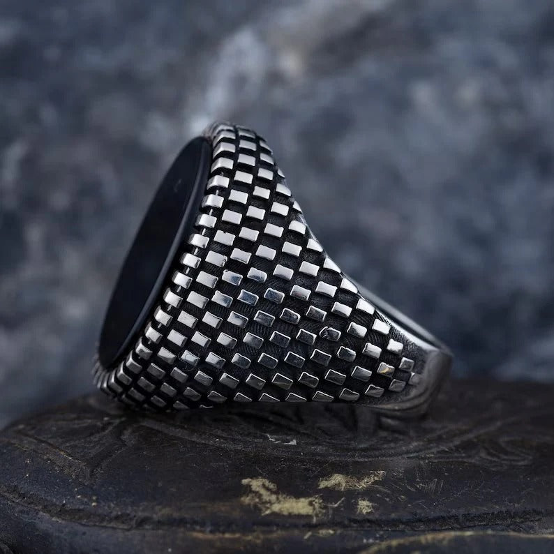 Classic Signet Ring with Natural Black Onyx Silver Ring
