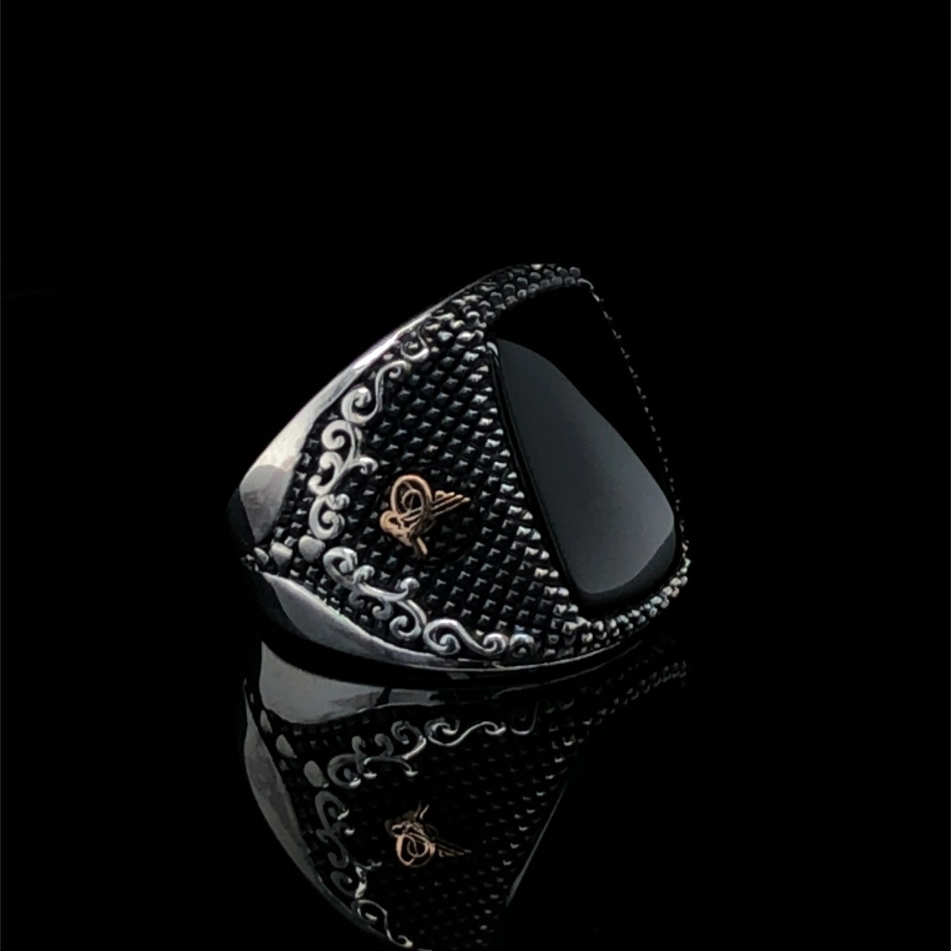 Mens Black Gemstone Signet Ring