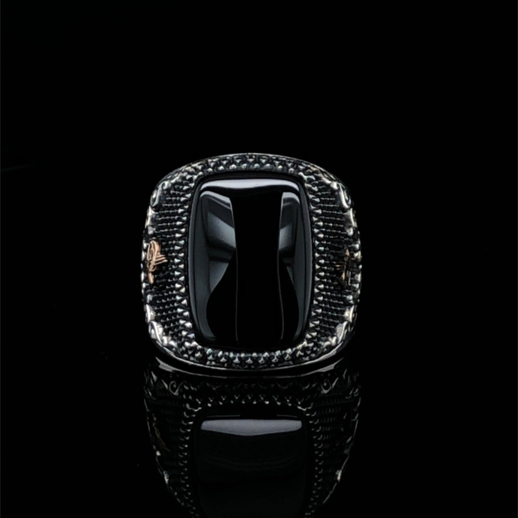 Mens Black Gemstone Signet Ring