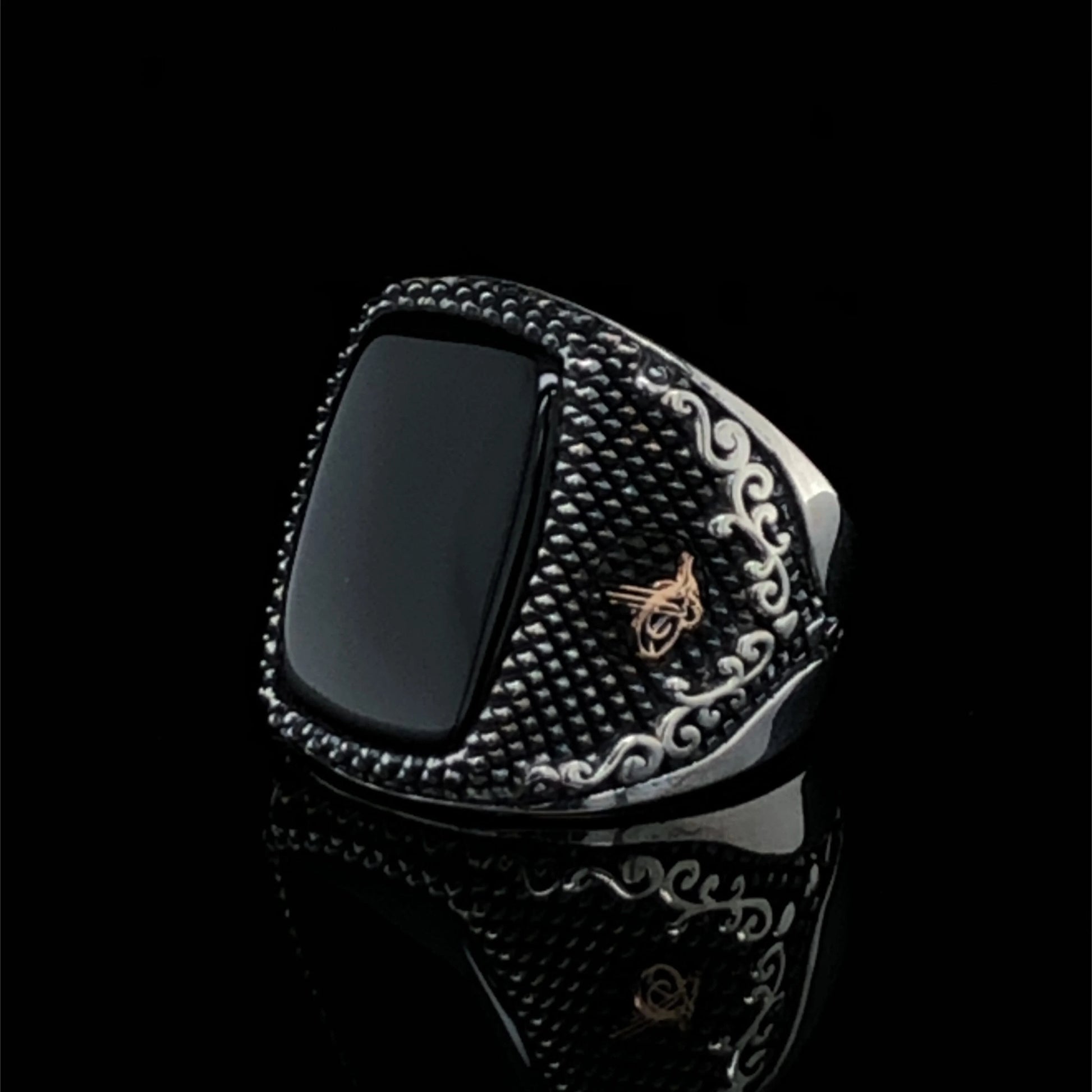 Mens Black Gemstone Signet Ring