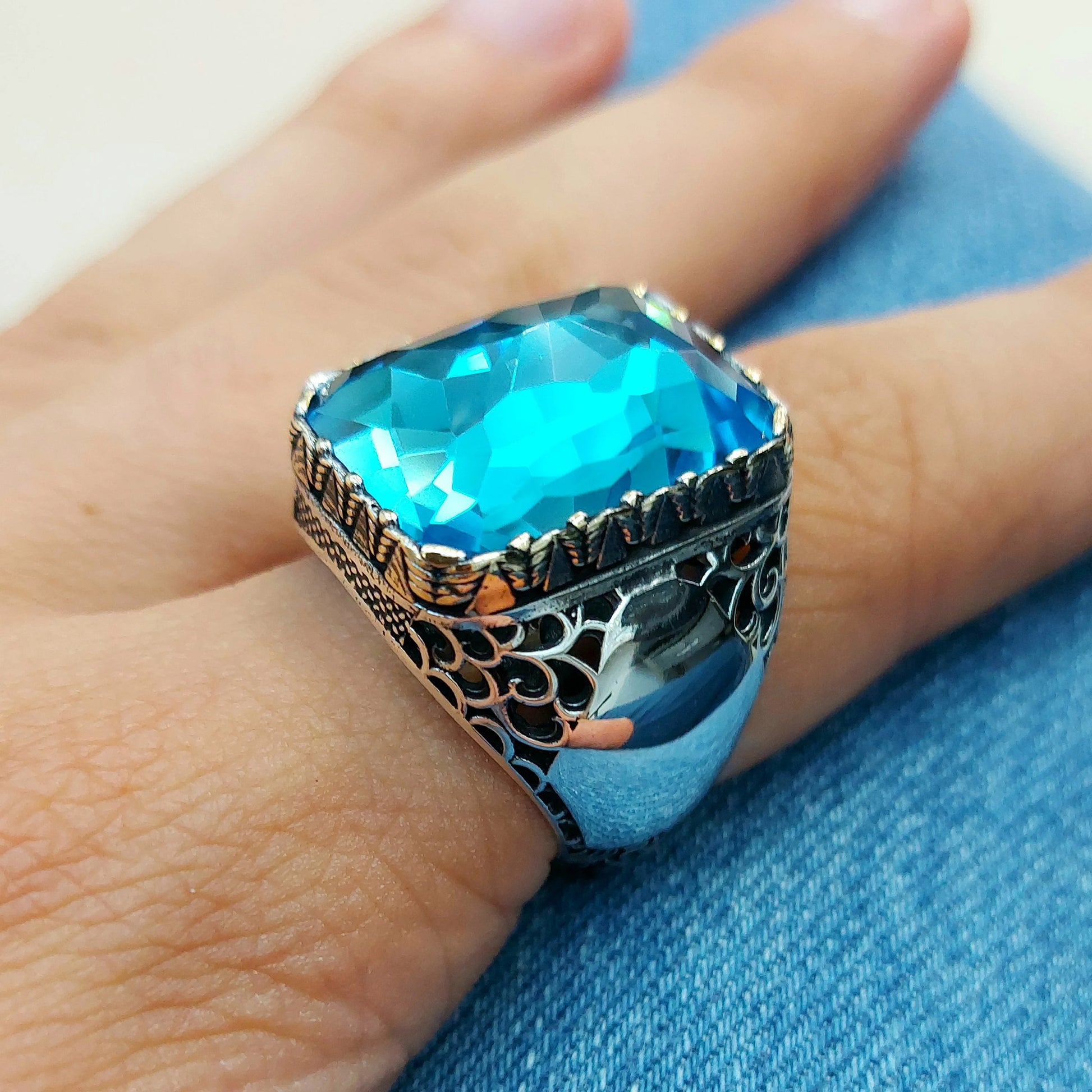 Aquamarine Gemstone Handmade Sterling Silver