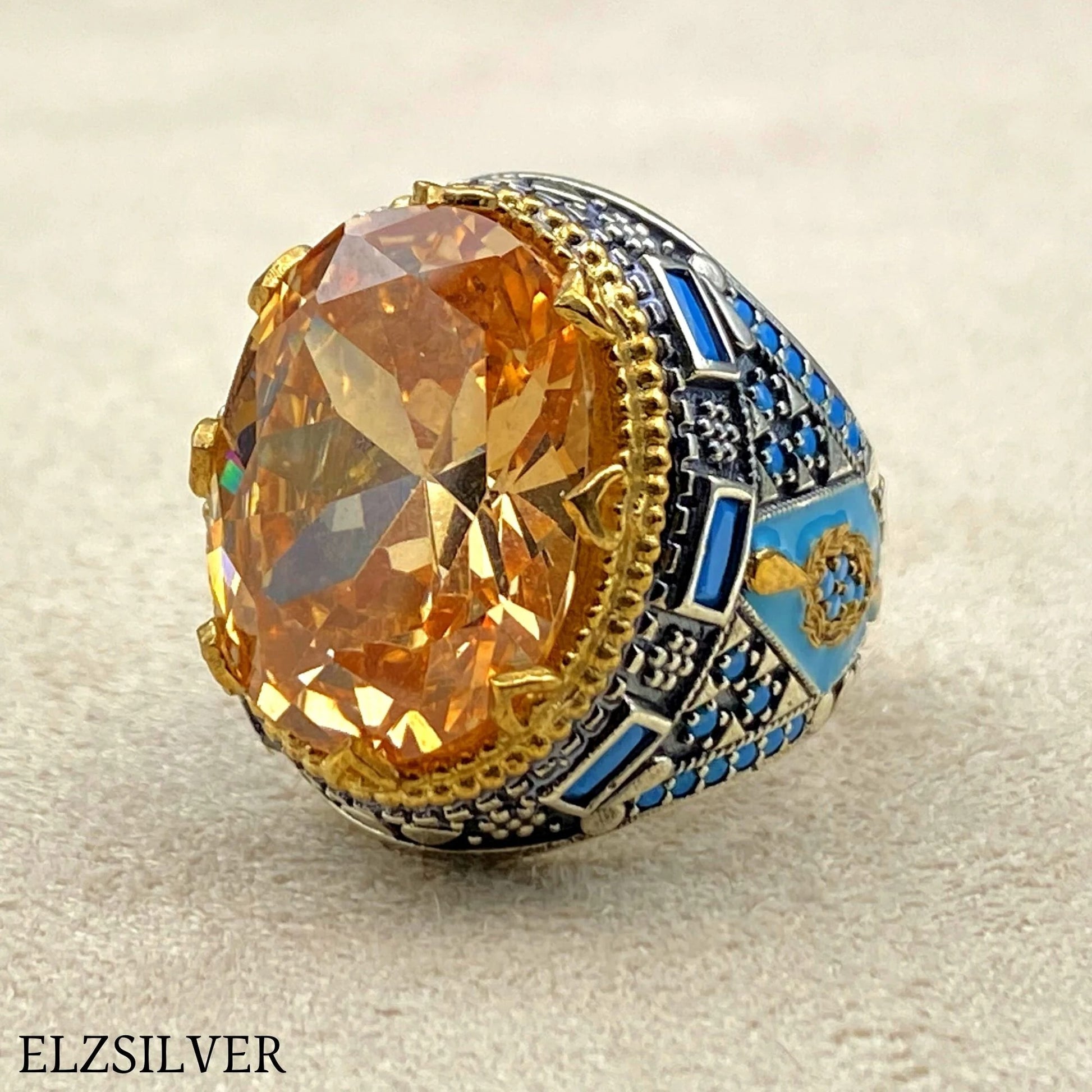 Citrine Stone Men Silver Ring
