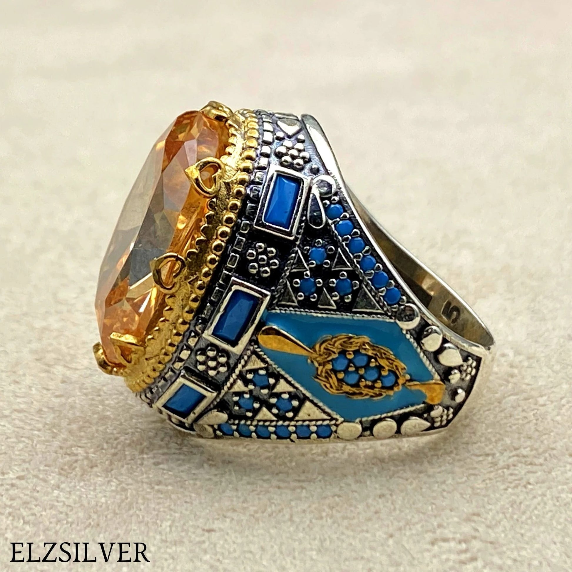 Citrine Stone Men Silver Ring