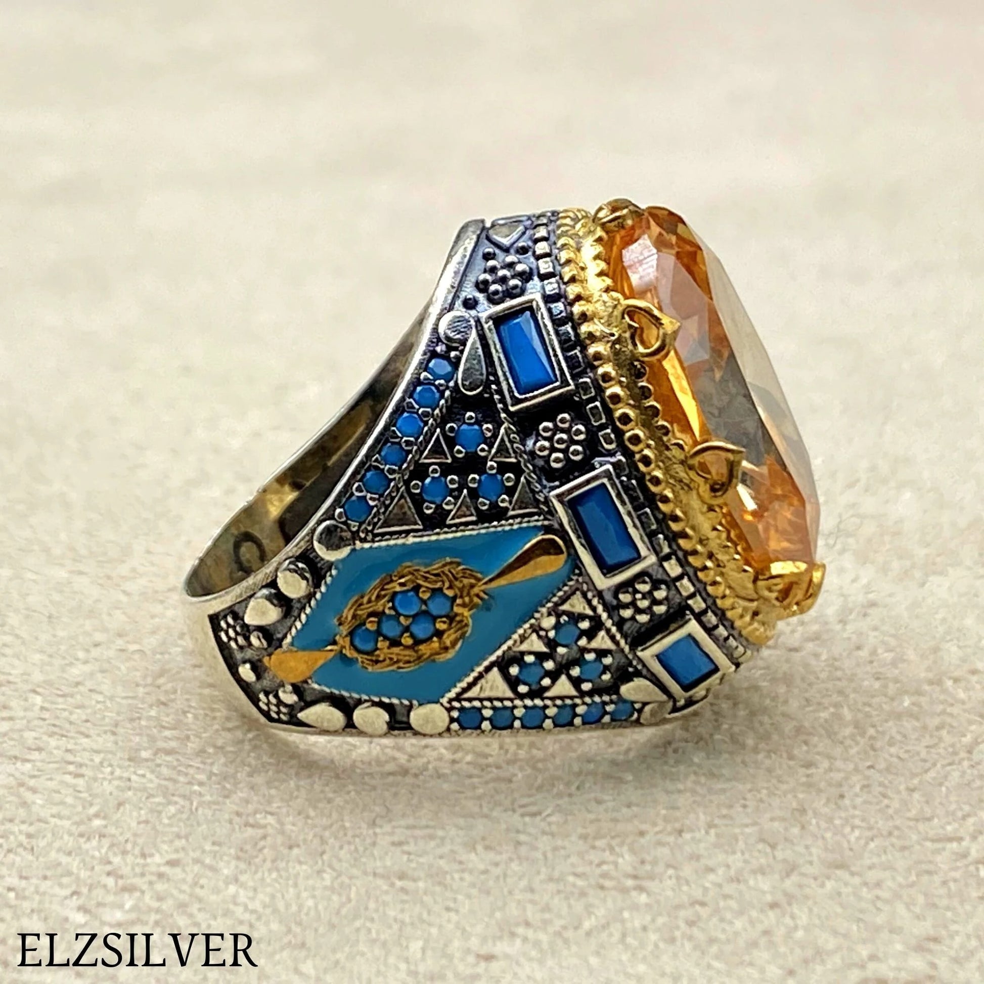 Citrine Stone Men Silver Ring