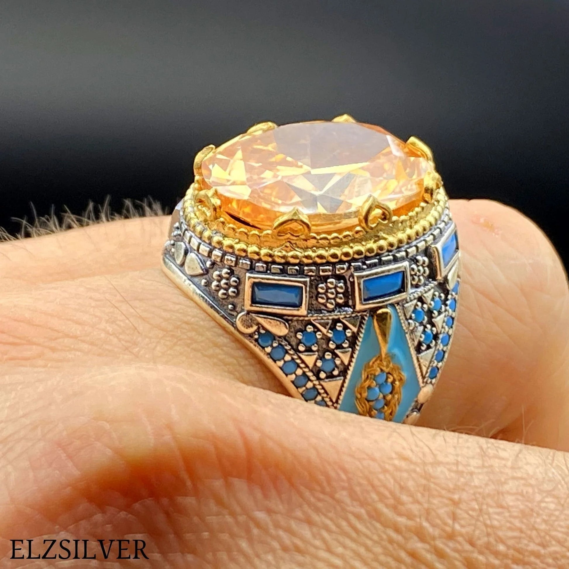 Citrine Stone Men Silver Ring