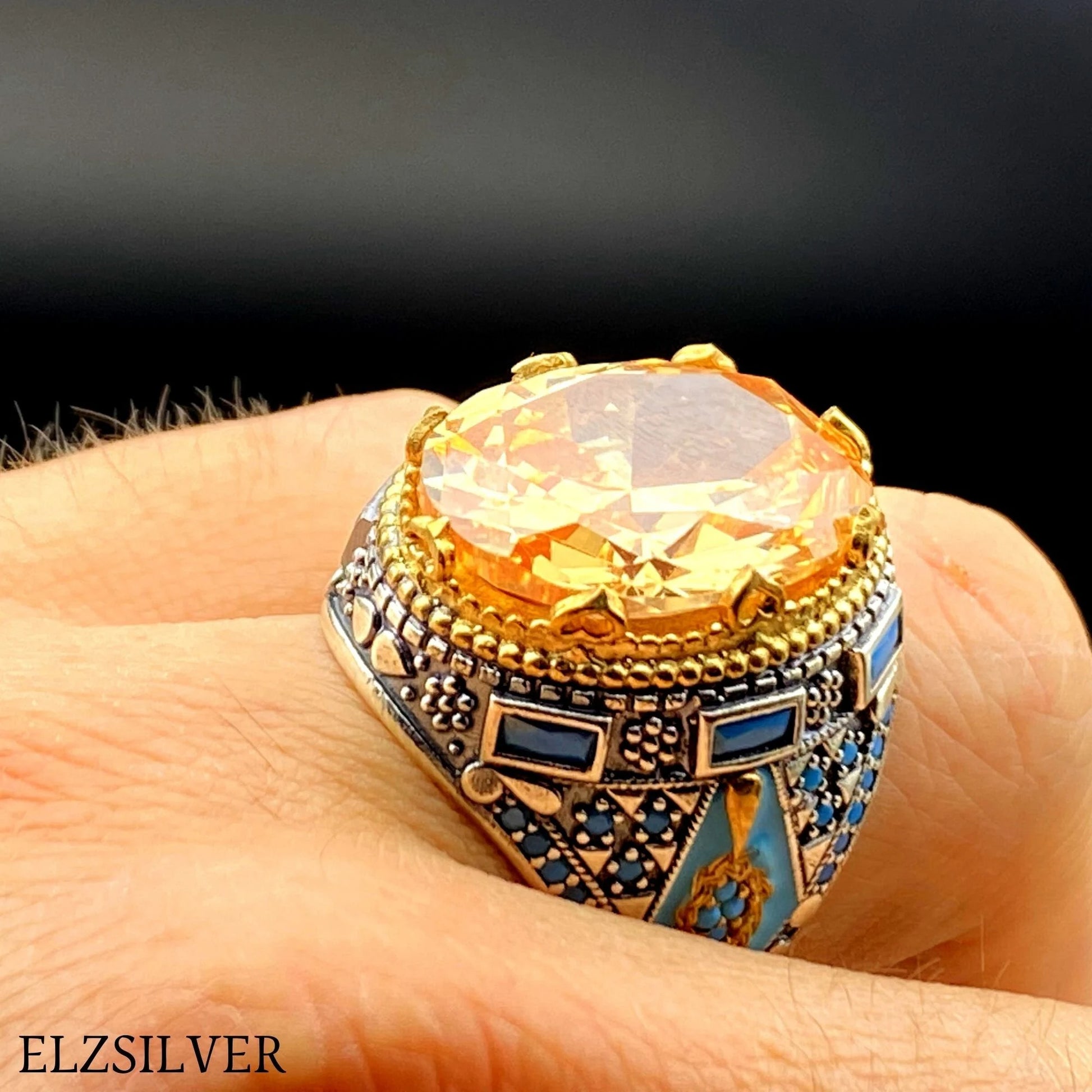 Citrine Stone Men Silver Ring