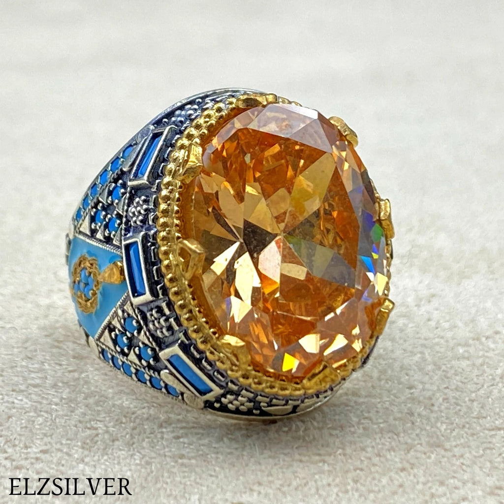 Citrine Stone Men Silver Ring