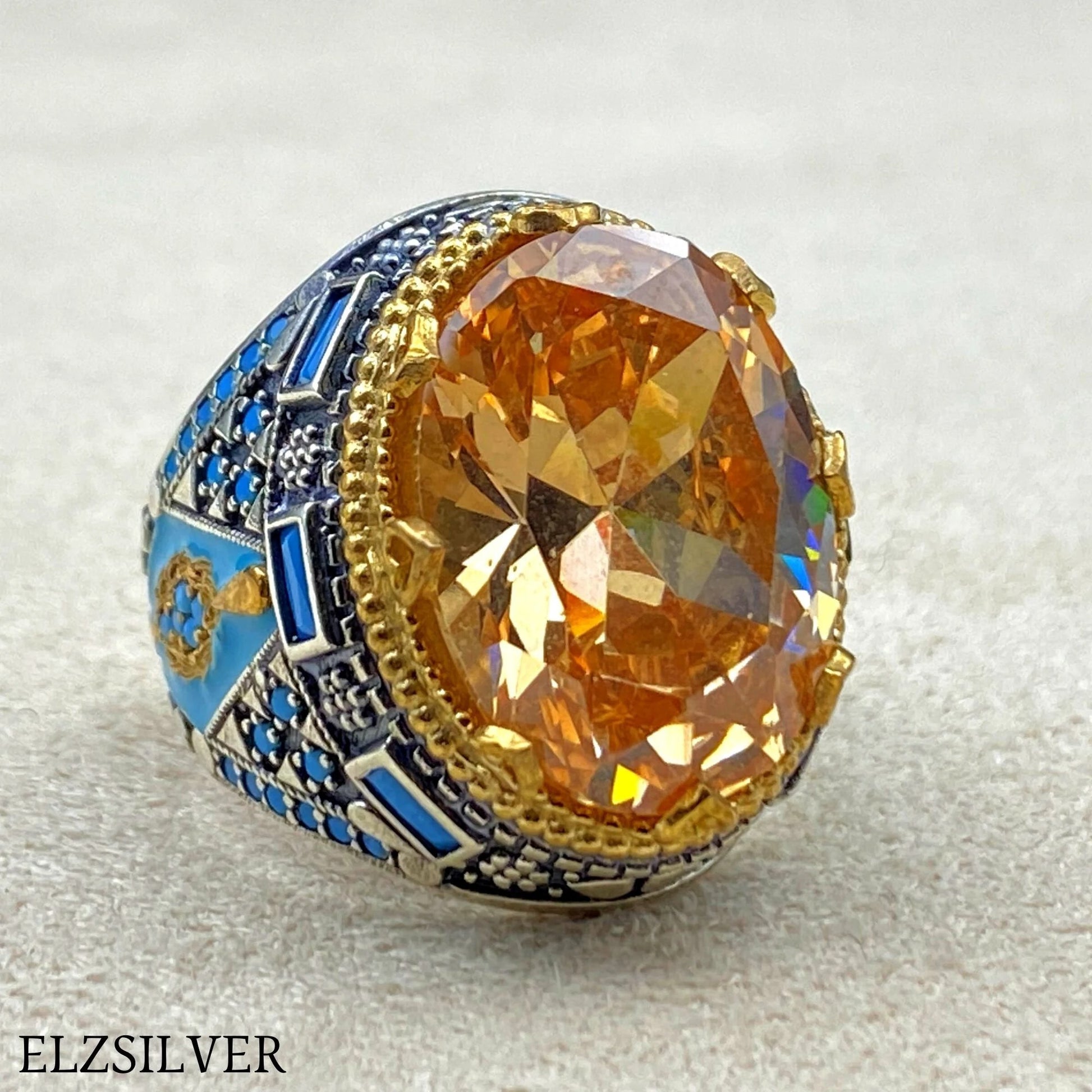 Citrine Stone Men Silver Ring
