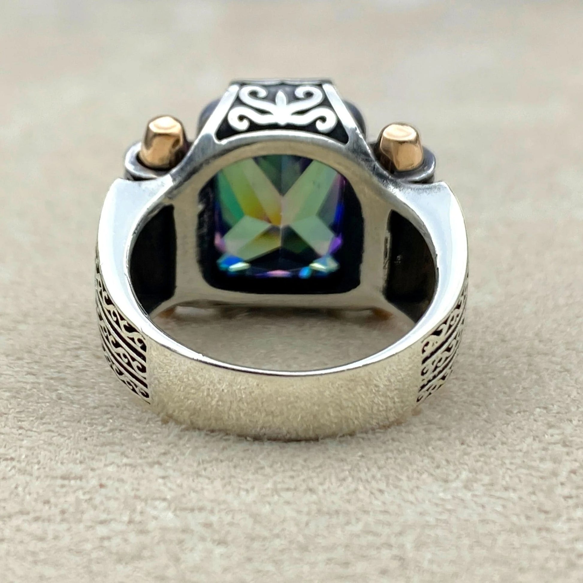 Mens Mystic Topaz Stone Silver Ring