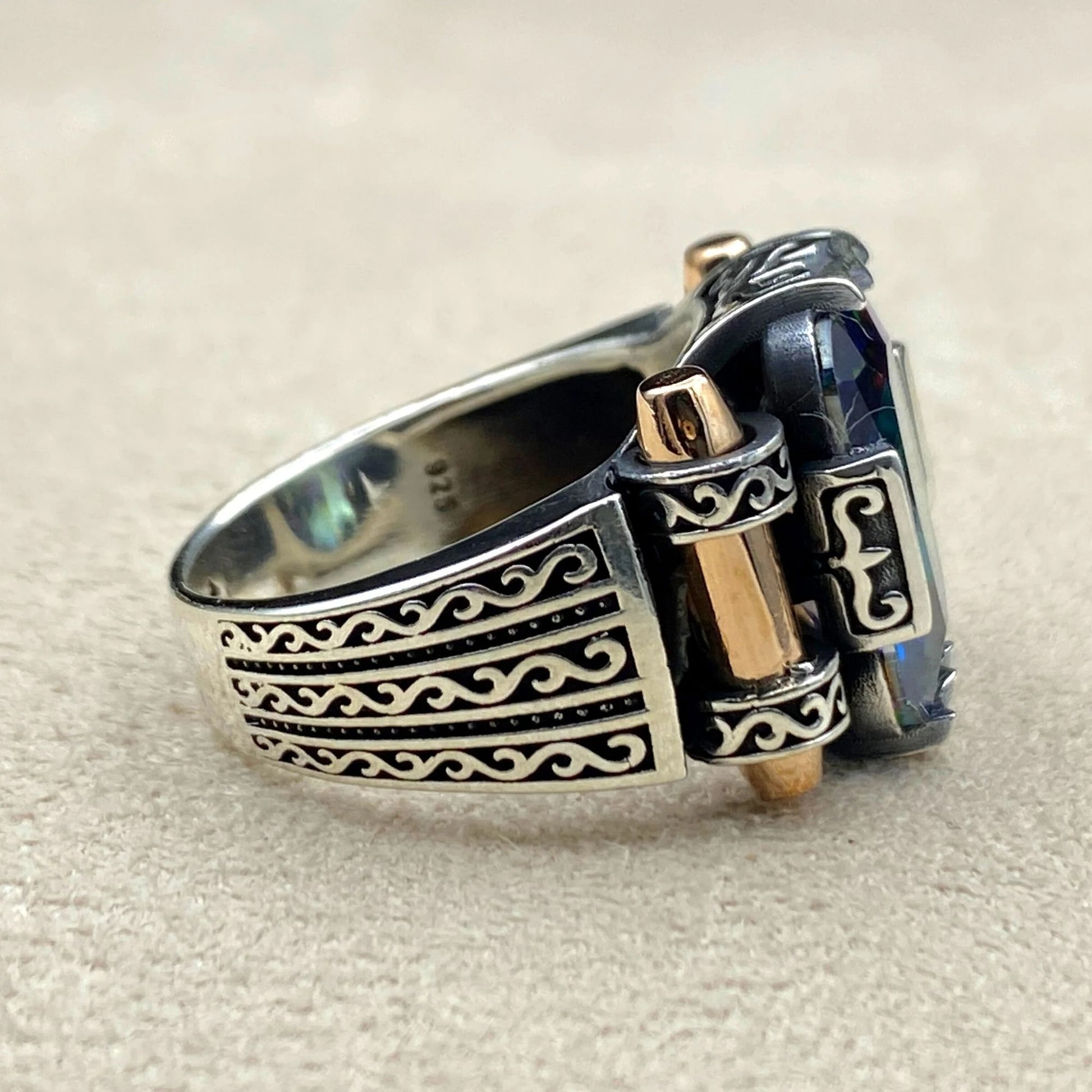 Mens Mystic Topaz Stone Silver Ring