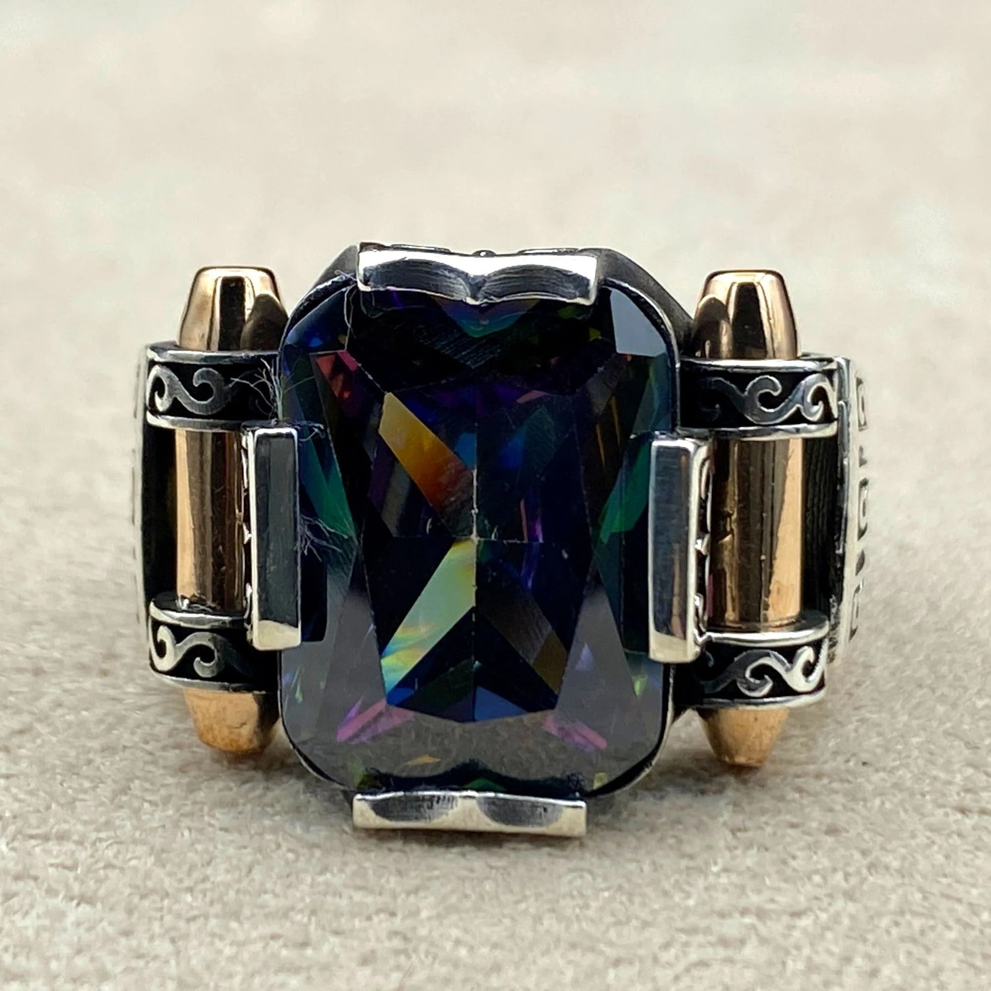 Mens Mystic Topaz Stone Silver Ring