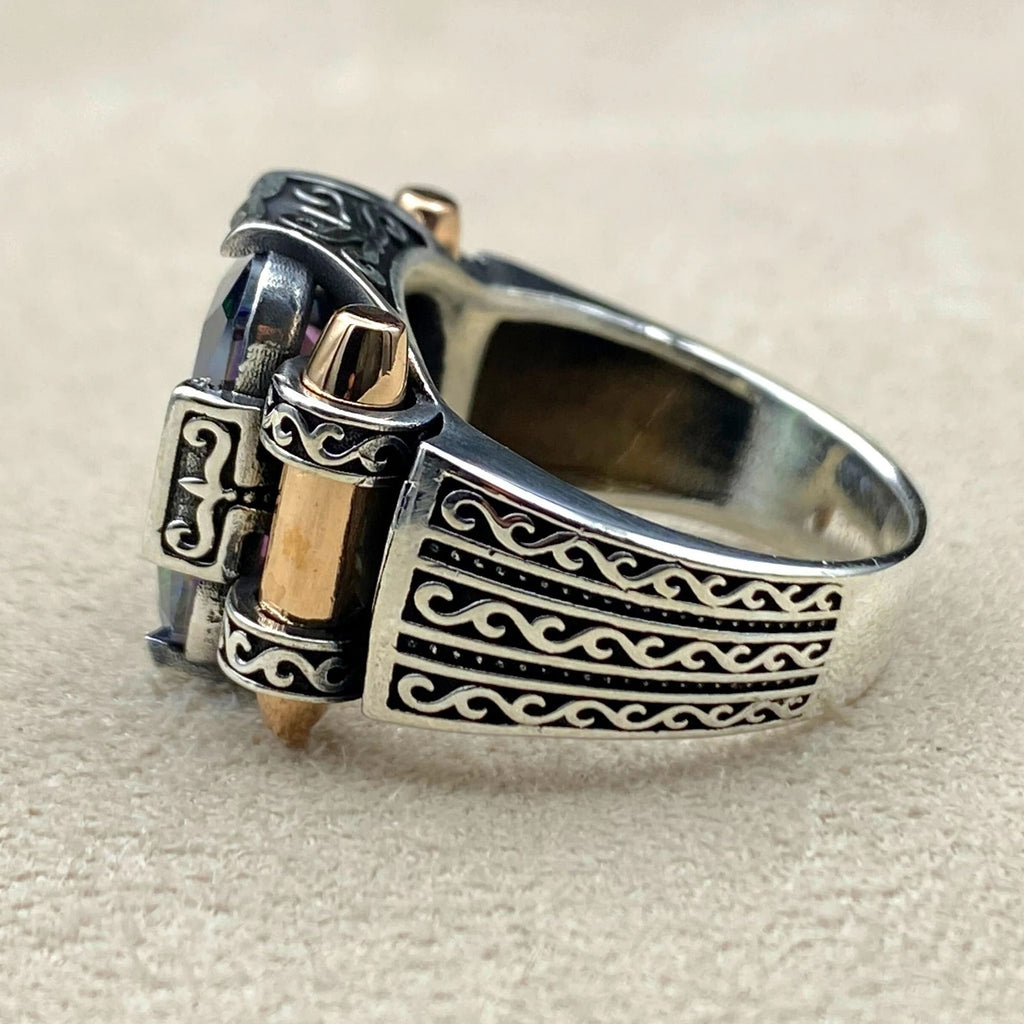 Mens Mystic Topaz Stone Silver Ring