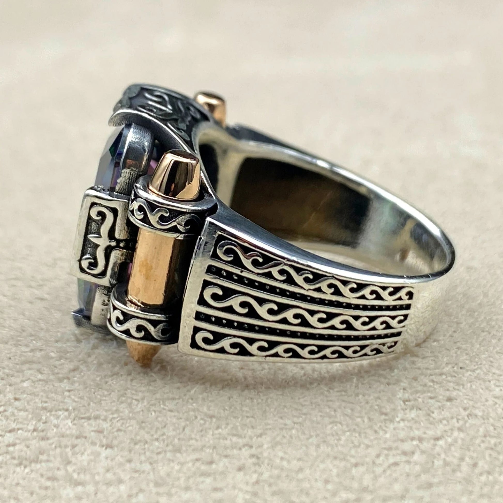 Mens Mystic Topaz Stone Silver Ring