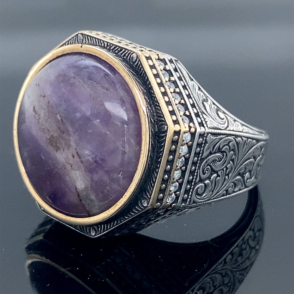 Natural Amethyst Men's Ring