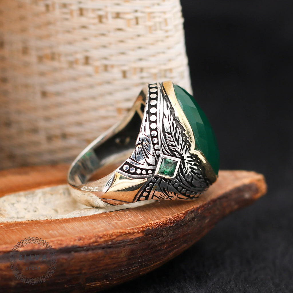 Agate Aqeeq Men Silver Ring