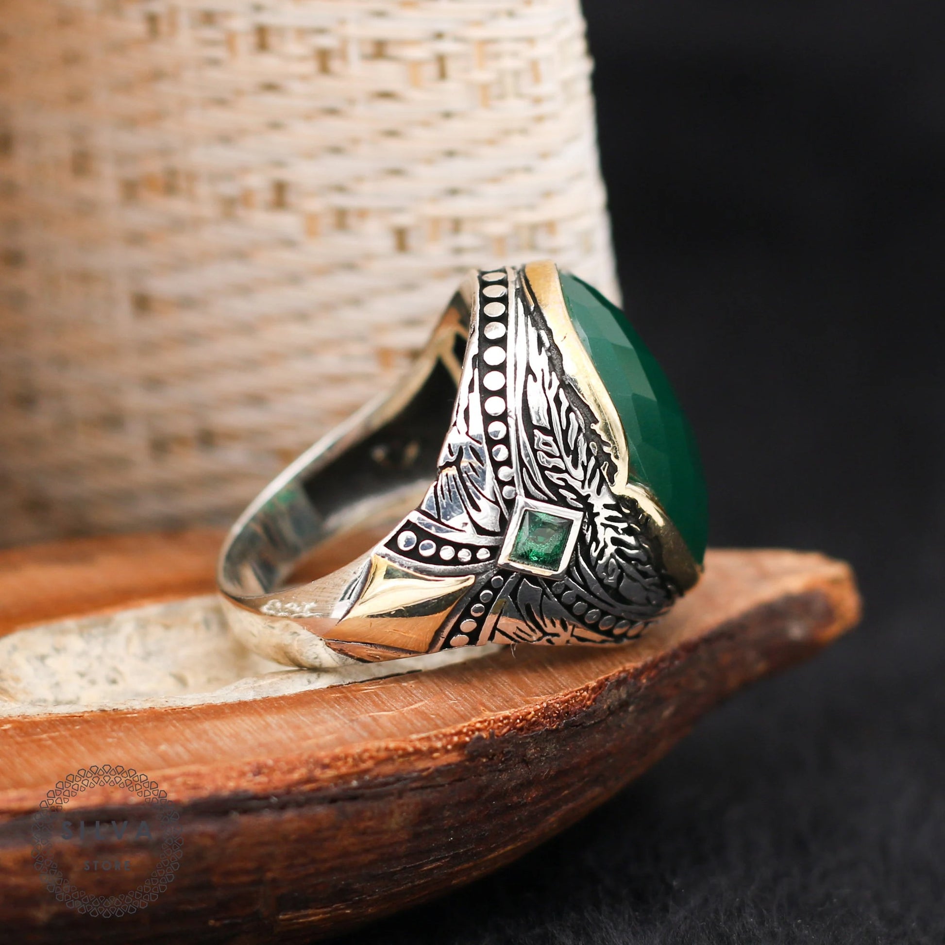 Agate Aqeeq Men Silver Ring