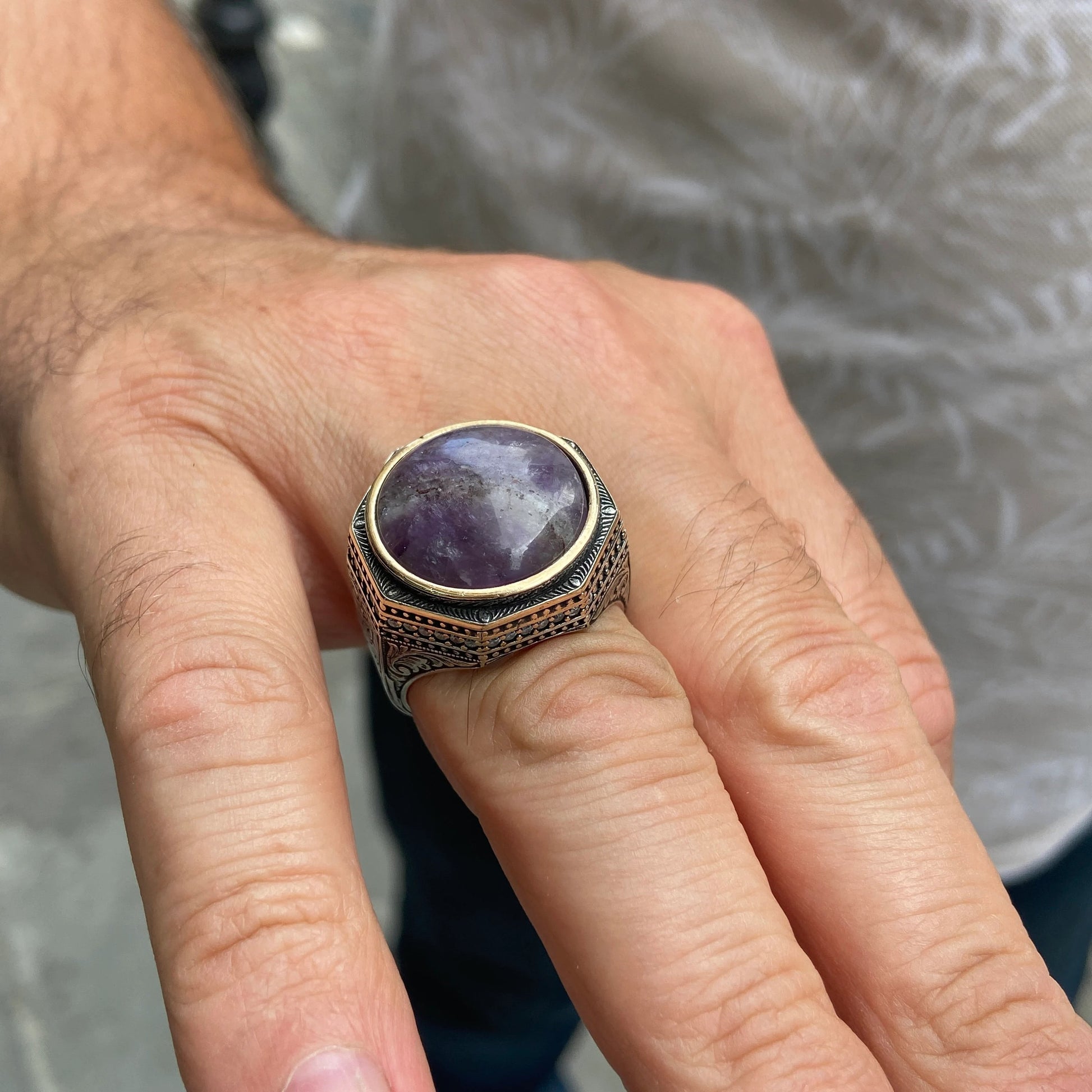 Natural Amethyst Men's Ring
