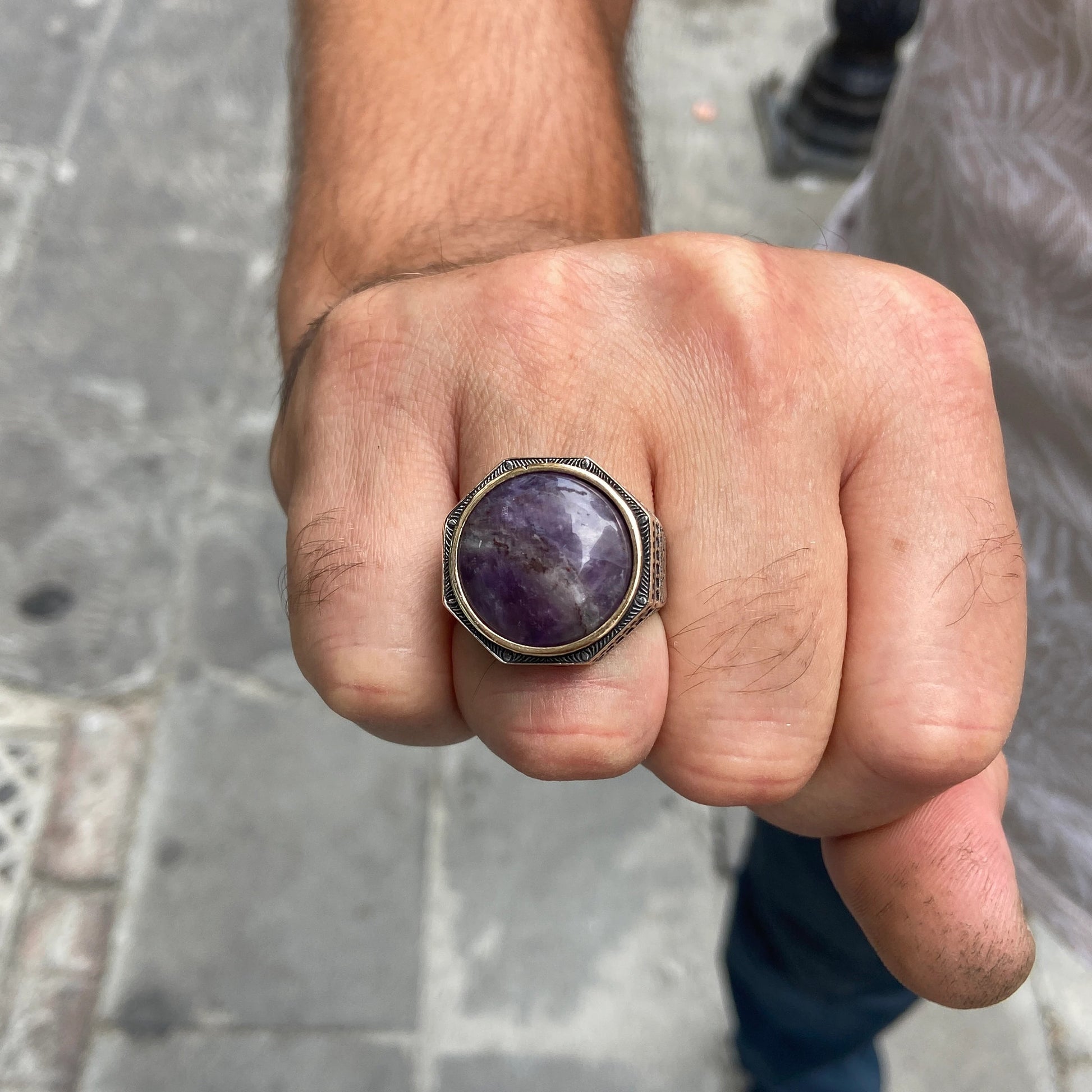 Natural Amethyst Men's Ring