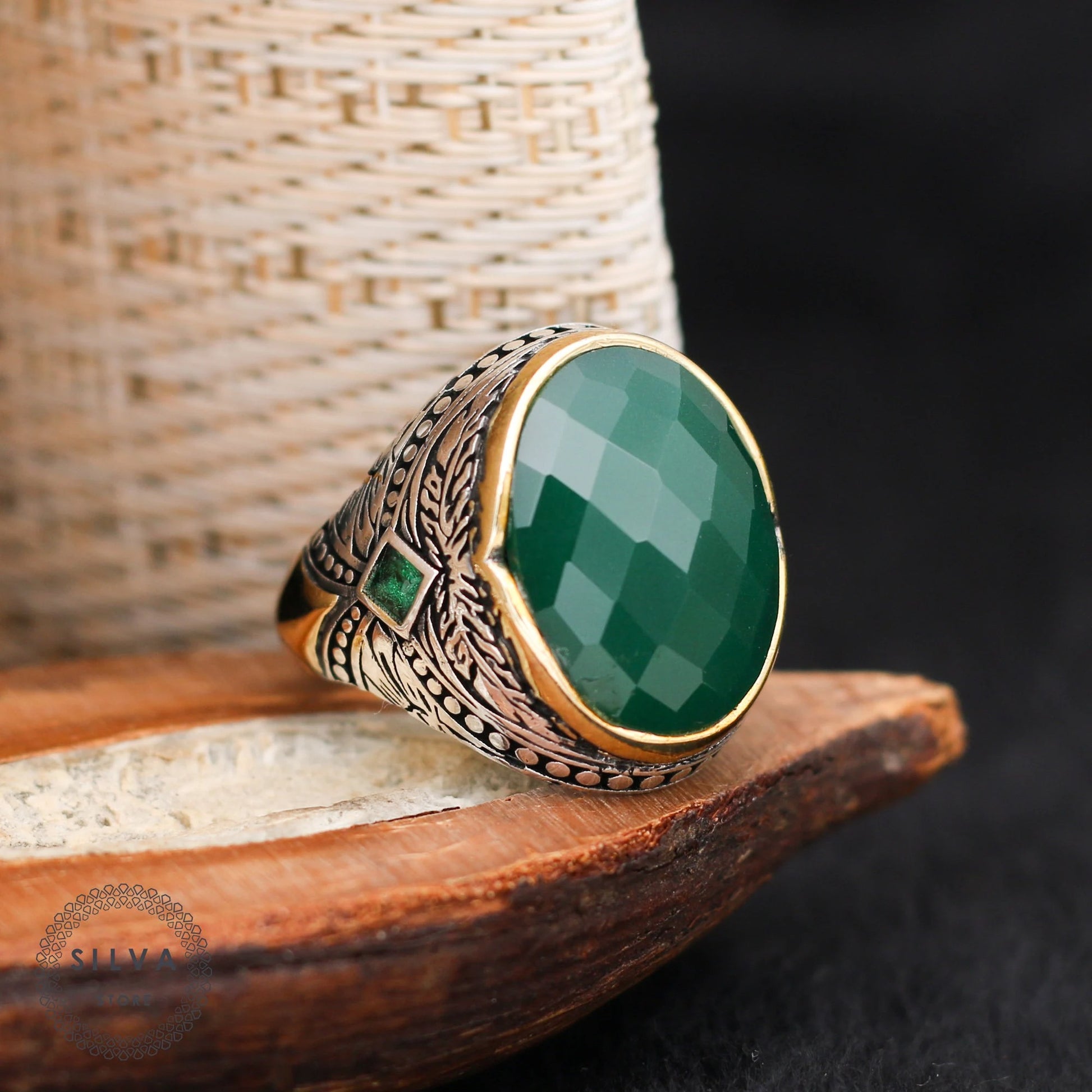 Agate Aqeeq Men Silver Ring