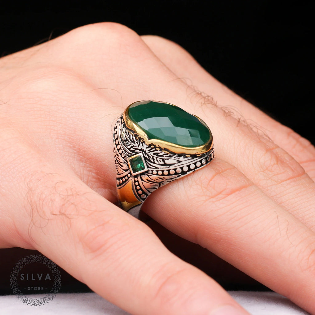 Agate Aqeeq Men Silver Ring