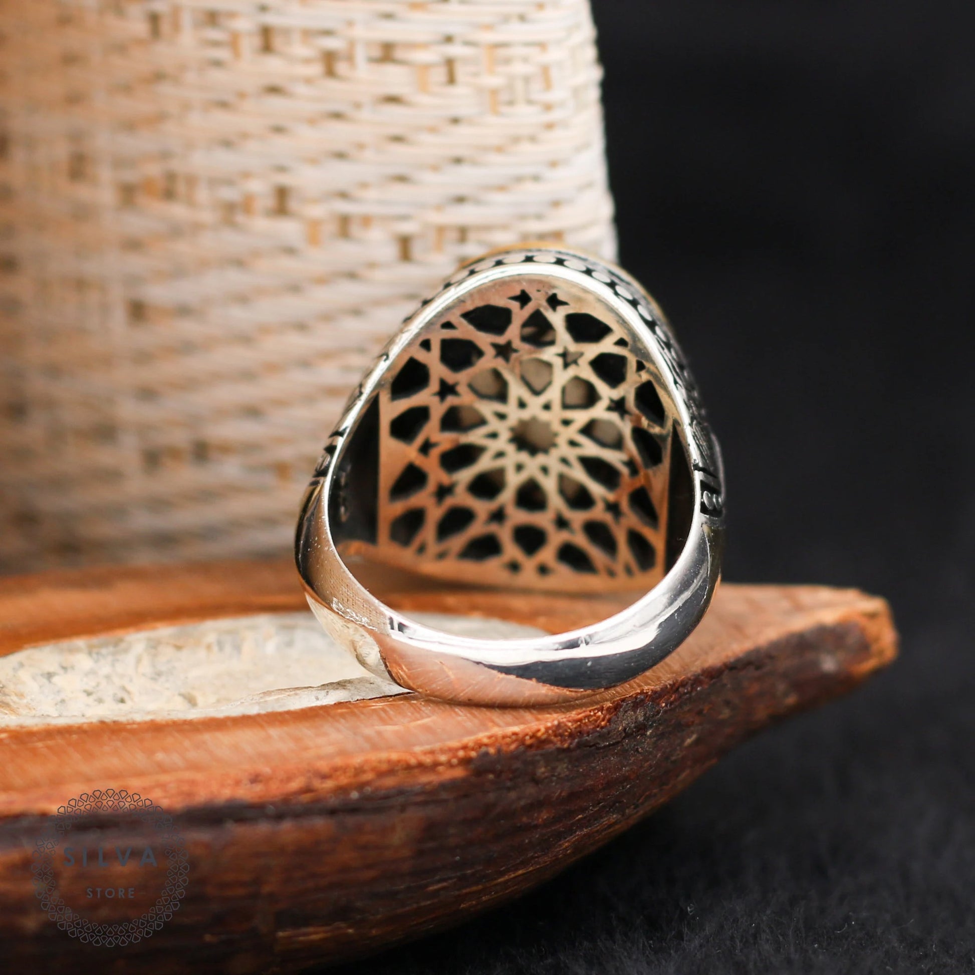 Agate Aqeeq Men Silver Ring
