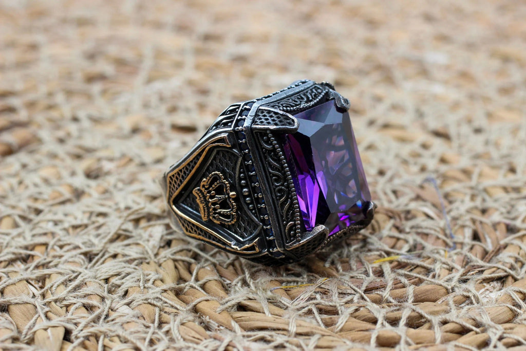 Amethyst Men' Handmade Ring