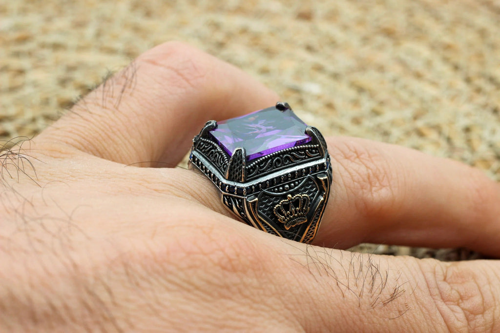 Amethyst Men' Handmade Ring
