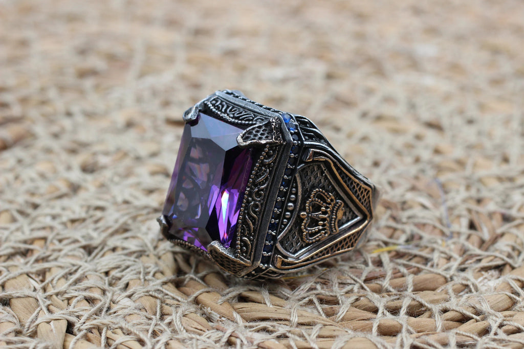 Amethyst Men' Handmade Ring