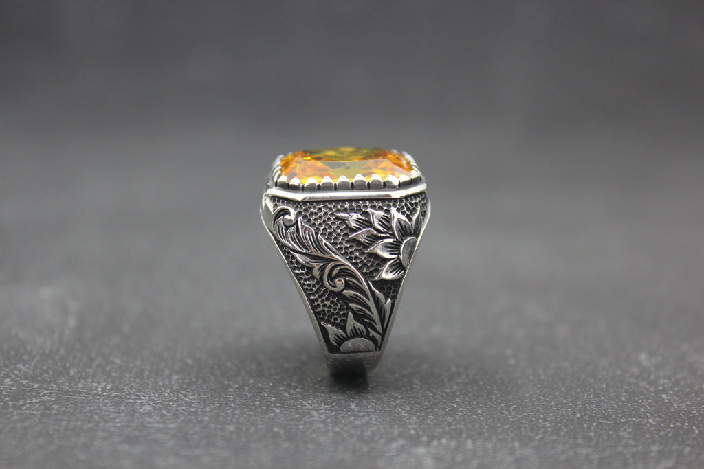 Citrine Stone 925 Sterling Silver Men's Ring