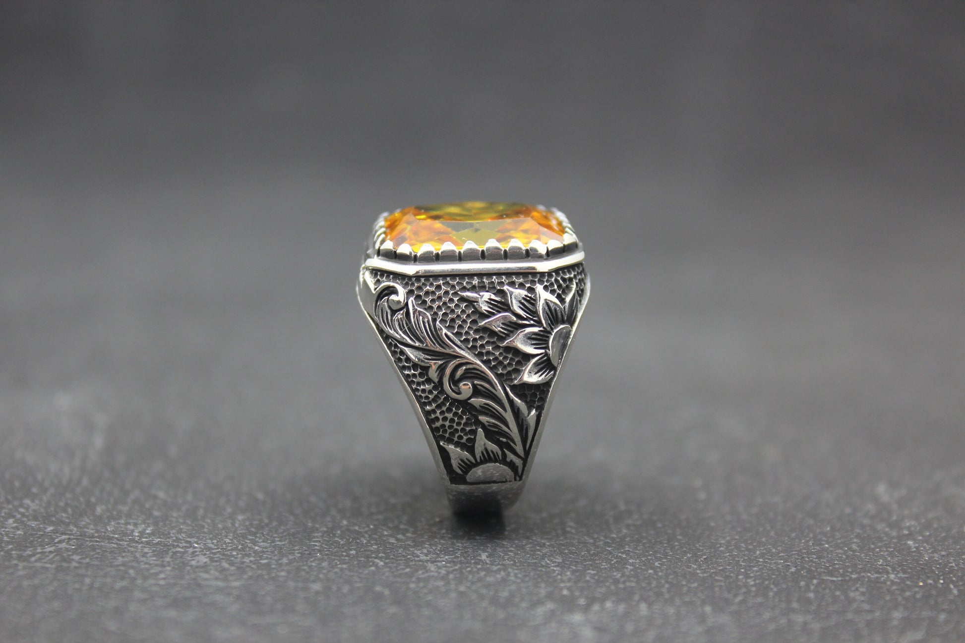 Citrine Stone 925 Sterling Silver Men's Ring