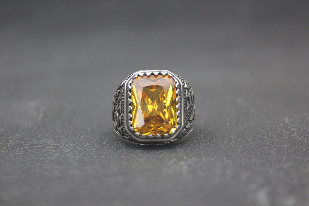 Citrine Stone 925 Sterling Silver Men's Ring